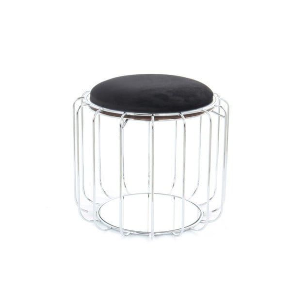Černý odkládací stolek / puf s konstrukcí ve stříbrné barvě 360 Living Canny, ⌀ 50 cm