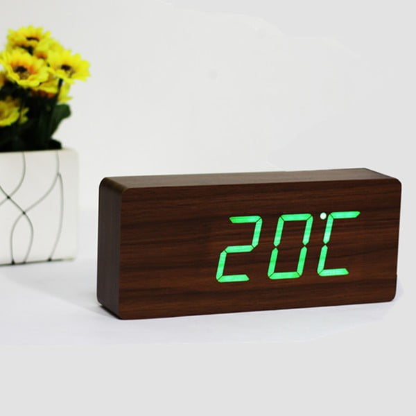 Tmavě hnědý budík se zeleným LED displejem Gingko Slab Click Clock-image-1