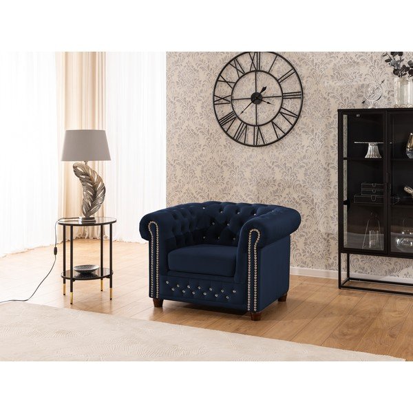 Modré sametové křeslo chesterfield York Blik – Ropez-image-4