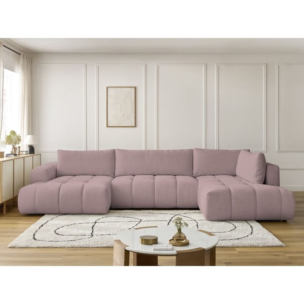 Růžová rozkládací/s úložným prostorem rohová pohovka (pravý roh/do "U") Fuji – Bobochic Paris-image-1