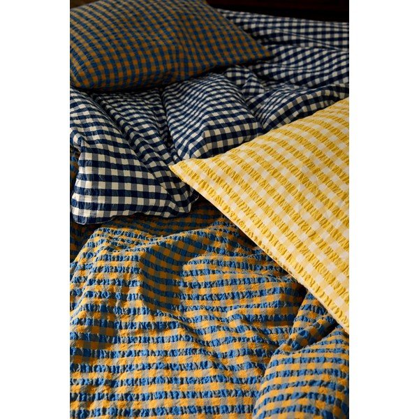 Okrově žluto-modré krepové povlečení na jednolůžko 140x200 cm Bæk&Bølge – JUNA-image-4