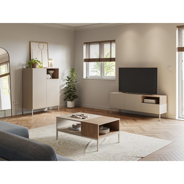 Krémový TV stolek 140x55 cm Cailin – Marckeric-image-1