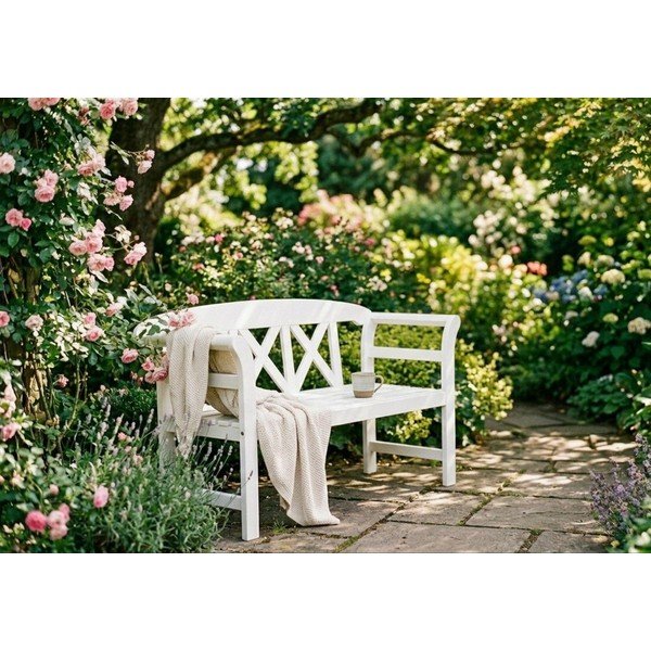 Bílá dřevěná zahradní lavice Vancouver - Garden Pleasure-image-1