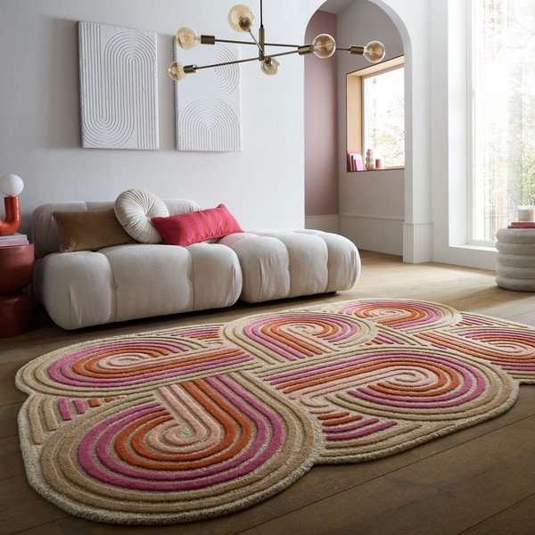 Růžový ručně tkaný vlněný koberec 140x200 cm Spiral Shaped  – Flair Rugs-image-1