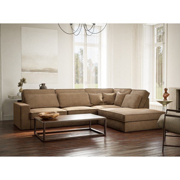 Světle hnědá žinylková rohová pohovka (pravý roh/do L) Kirou – Maison de Rêve-image-1