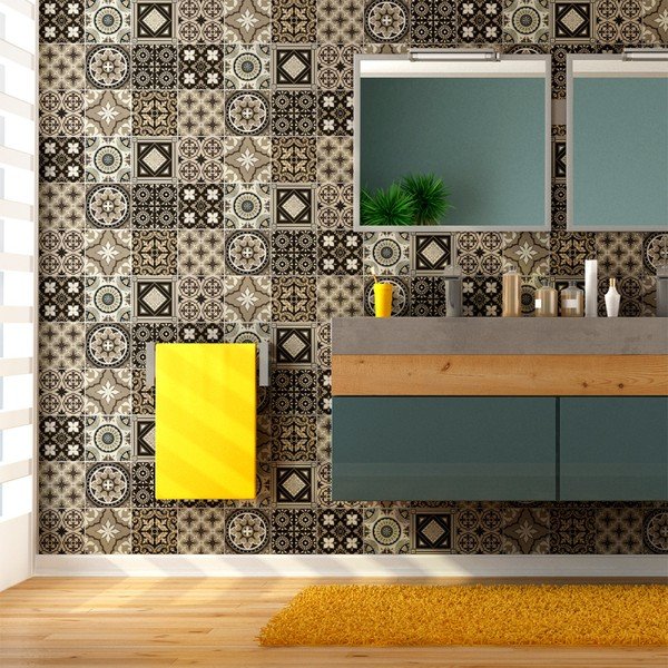 Sada 9 nástěnných samolepek Ambiance Wall Decal Tiles Azulejos Pompei, 20 x 20 cm