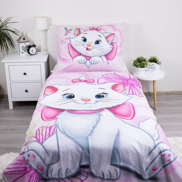Růžové bavlněné dětské povlečení na jednolůžko 140x200 cm Marie Cat "Pink" – Jerry Fabrics-image-1