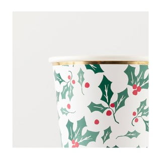 Papírové jednorázové kelímky v sadě  8 ks Holly Pattern – Meri Meri