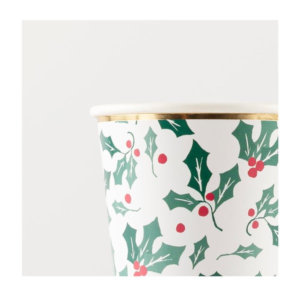 Papírové jednorázové kelímky v sadě  8 ks Holly Pattern – Meri Meri-image-1