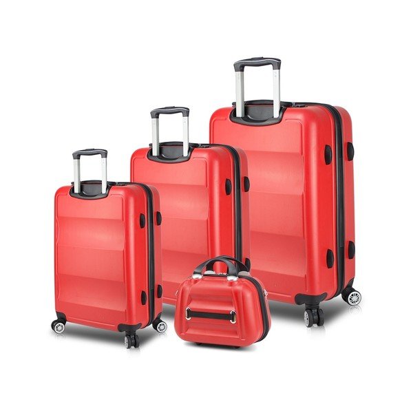 Sada 3 červených cestovních kufrů na kolečkách s USB porty a příručního kufříku My Valice LASSO Travel Set