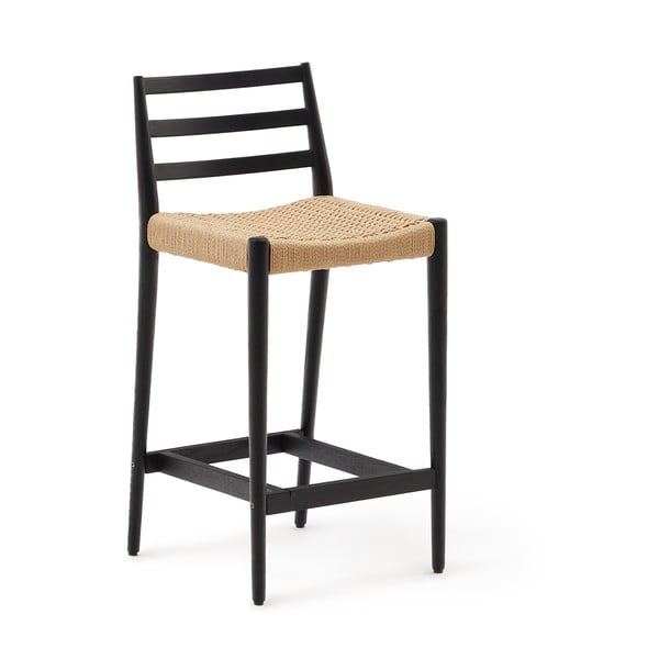 Černá/v přírodní barvě barová židle z dubového dřeva (výška sedáku 70 cm) Analy – Kave Home