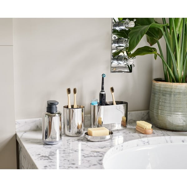 Kelímek na zubní kartáčky z nerezové oceli v leskle stříbrné barvě EasyStore Luxe – Joseph Joseph-image-3