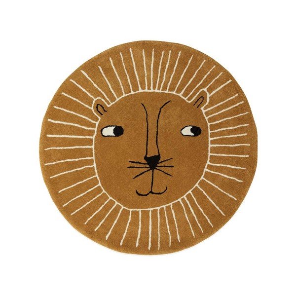 Hnědý dětský koberec s příměsí vlny ø95 cm Lion – OYOY Mini