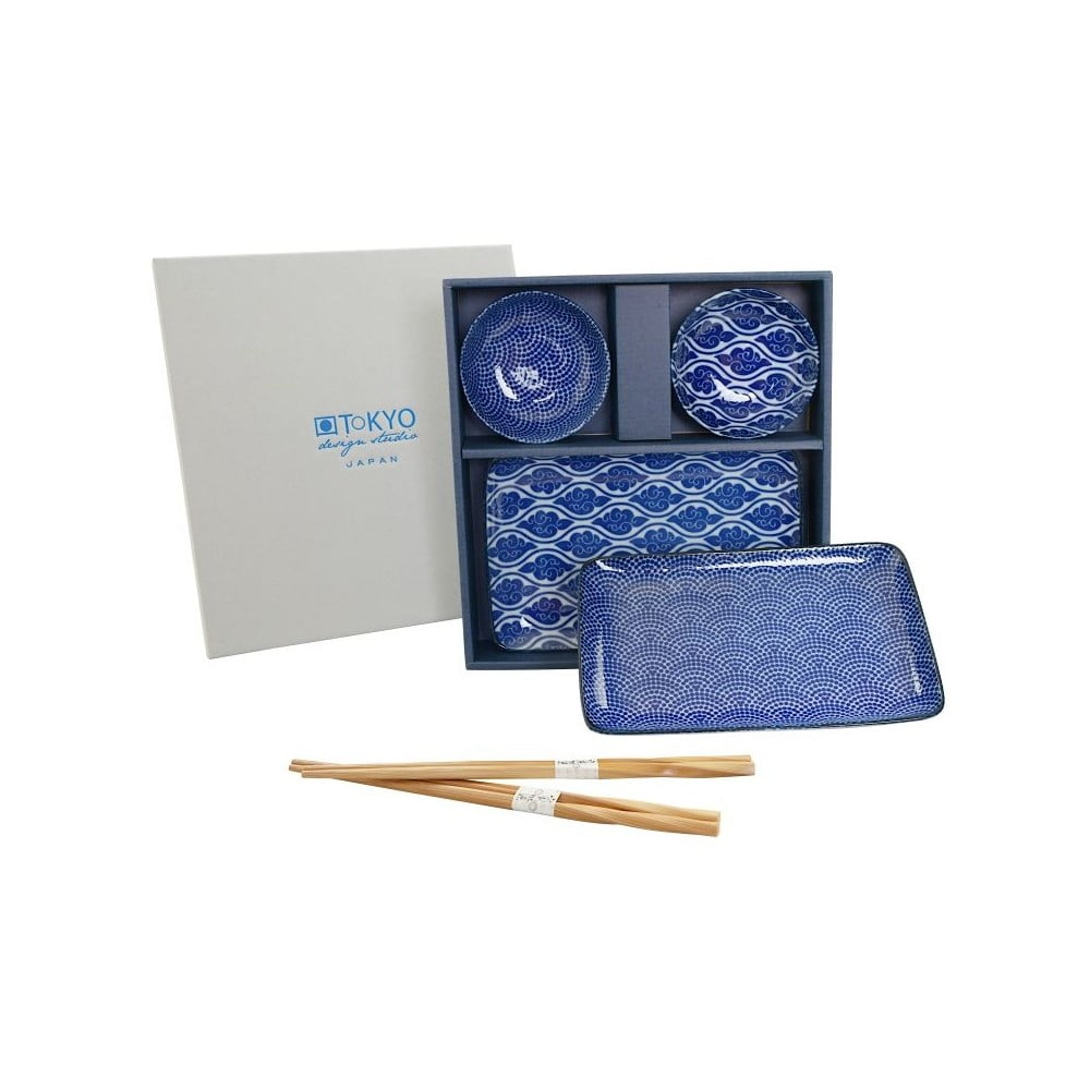 Set talířů a hůlek Nippon Blue Romantic, 6 ks