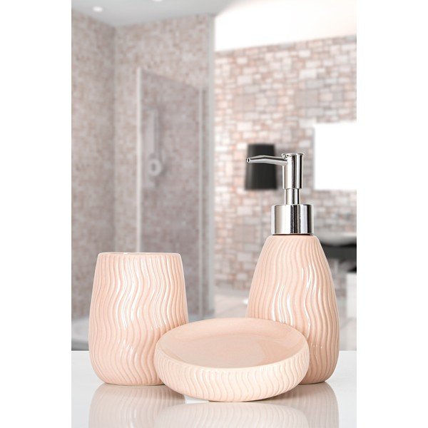 Růžová keramická sada doplňků do koupelny Merlin – Mioli Decor-image-1