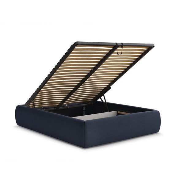 Tmavě modrá čalouněná dvoulůžková postel s úložným prostorem/bez čela s roštem 160x200 cm Inera – Bobochic Paris-image-3