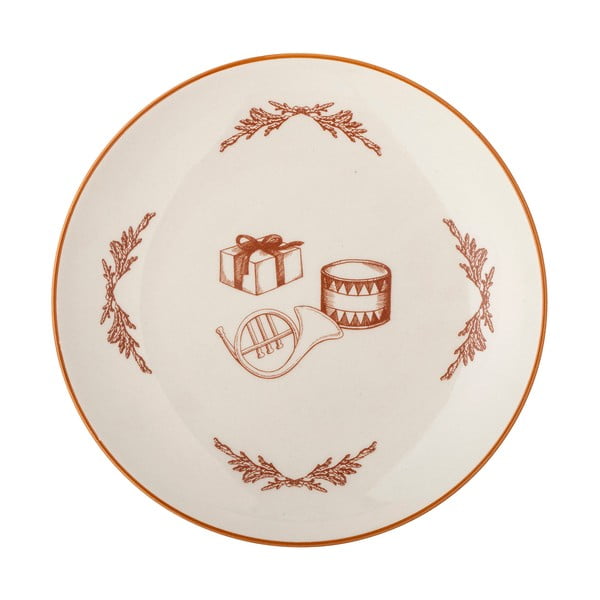 Bílý dezertní  talíř s vánočním motivem z kameniny ø 20,5 cm Beth – Bloomingville