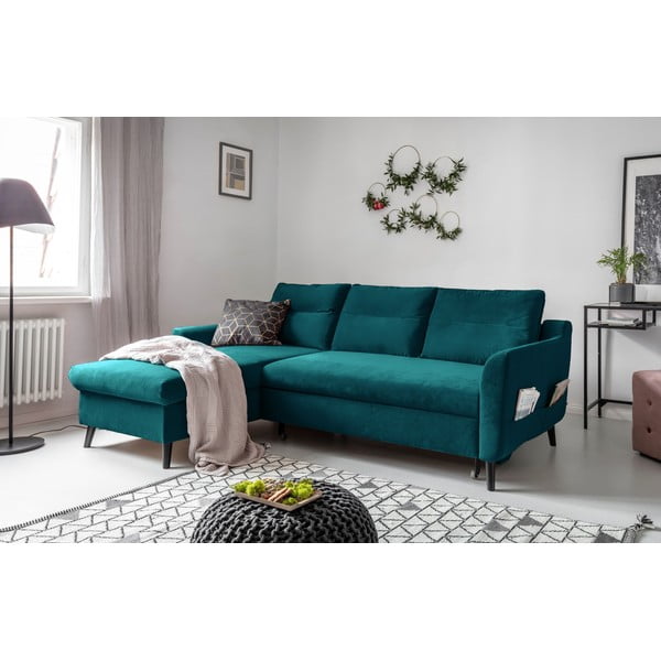 Tyrkysová sametová rozkládací rohová pohovka Miuform Stylish Stan, levý roh-image-3