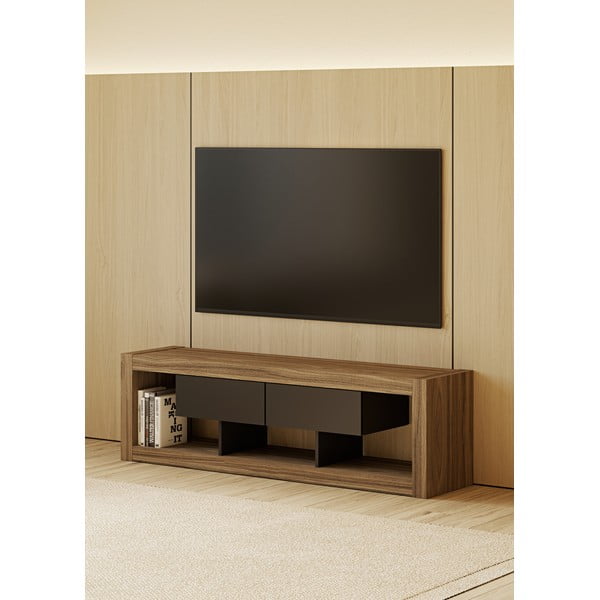 Hnědo-černý TV stolek v dekoru ořechu 175x52 cm Nara – TemaHome-image-1