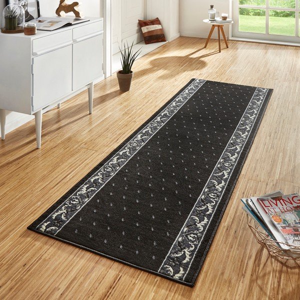Černý běhoun s bílými detaily Hanse Home Ornament, 80 x 350 cm-image-1