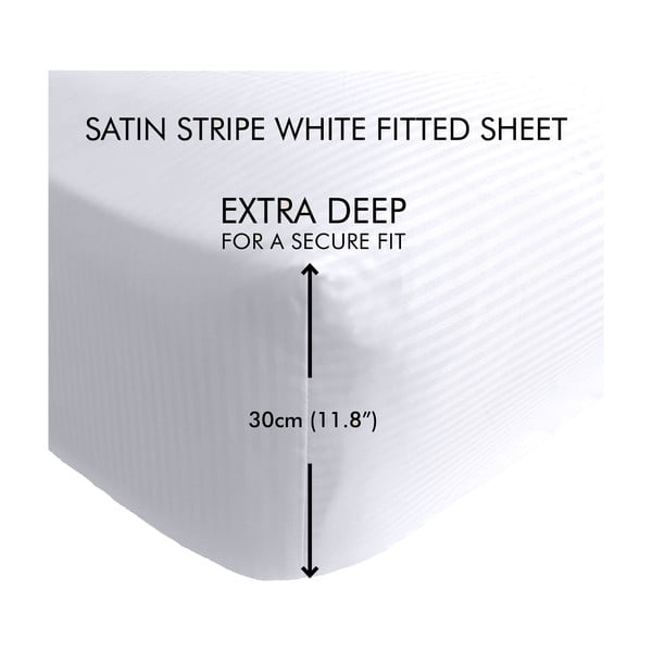 Bílé napínací prostěradlo 135x190 cm Satin Stripe - Catherine Lansfield