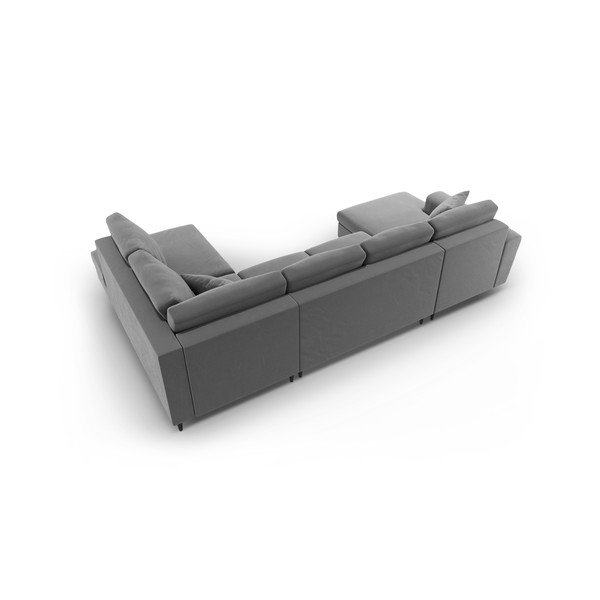 Světle šedá sametová rozkládací/s úložným prostorem rohová pohovka (pravý roh/do "U") Kyoto – Cosmopolitan Design-image-4