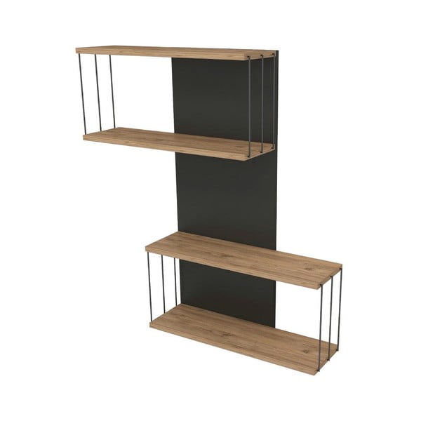 Patrová police v dekoru borovice v antracitové a přírodní barvě 65 cm Destan – Kalune Design-image-2