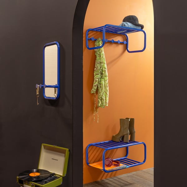 Modrý kovový závěsný botník 72x28x35 cm Retro – Spinder Design-image-1