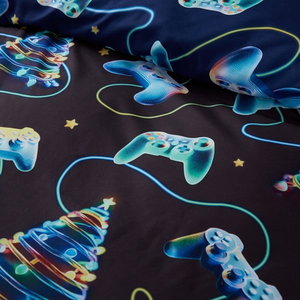 Černé/modré povlečení na dvoulůžko 200x200 cm Christmas Gamer – Catherine Lansfield-image-4