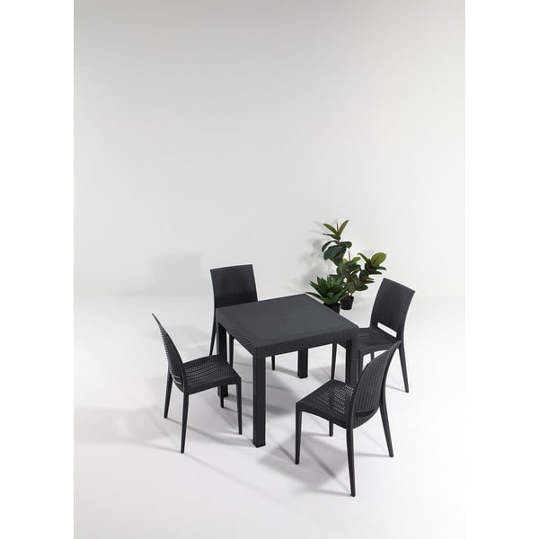Antracitový zahradní jídelní set z umělého ratanu pro 4 Rattan – Floriane Garden-image-1