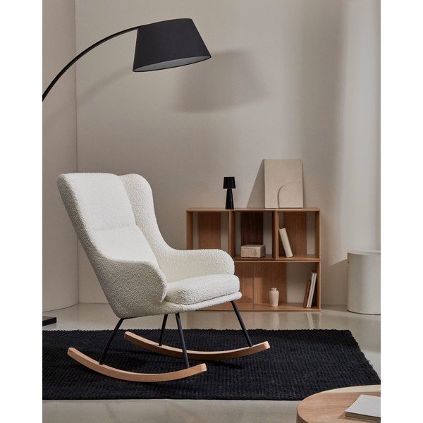 Bílé houpací křeslo z textilie bouclé Maustin – Kave Home-image-1