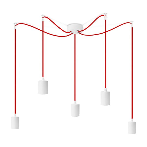 Bílé závěsné svítidlo s 5 červenými kabely Bulb Attack Cero