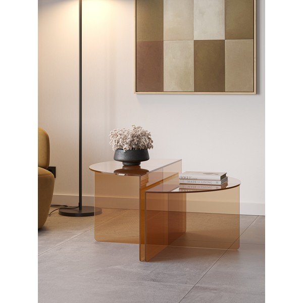 Hnědé skleněné kulaté konferenční stolky v sadě 2 ks ø 80 cm Velta – MOME-image-2