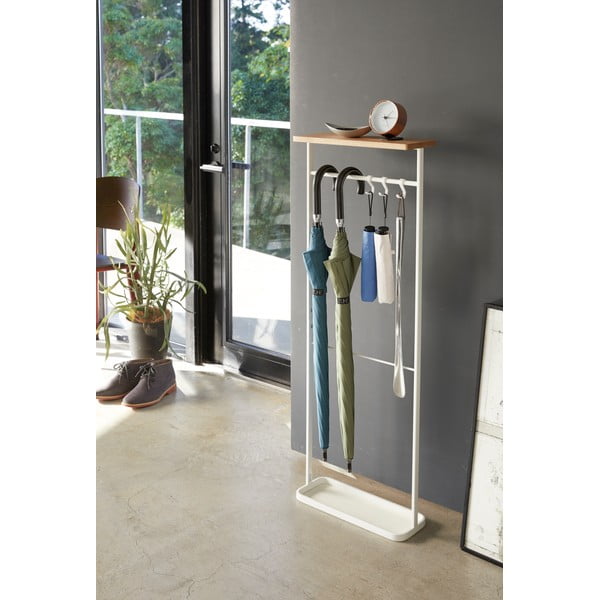 Bílý stojan na deštníky s dřevěnou policí Yamazaki Tower-image-4