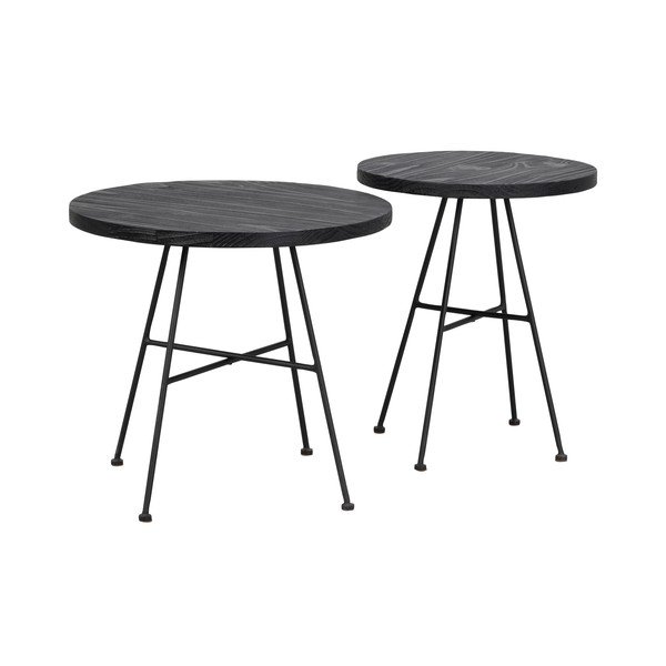 Sada 2 černých odkládacích stolků s deskami z borovicového dřeva Rowico Grafton-image-2