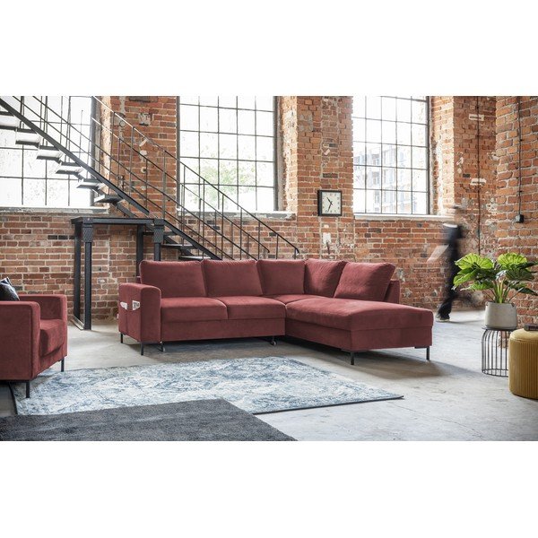 Růžová sametová rozkládací rohová pohovka (pravý roh) Lofty Lilly – Miuform-image-3