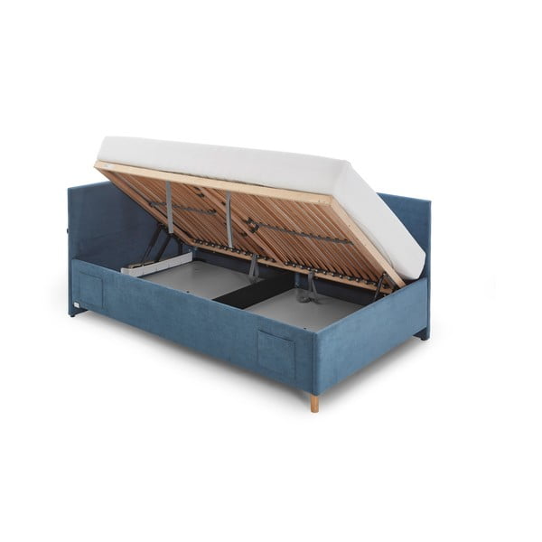 Modrá čalouněná rohová dětská postel s úložným prostorem s roštem 90x200 cm Cool – Meise Möbel-image-4