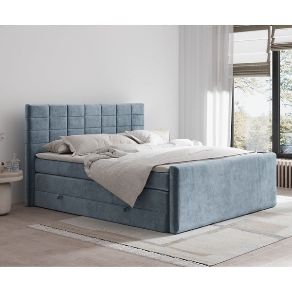 Modrá boxspring postel s úložným prostorem 200x200 cm Ava – Maison de Rêve-image-1