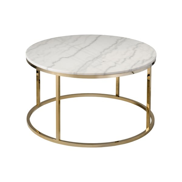 Bílý mramorový konferenční stolek s podnožím ve zlaté barvě RGE Accent, ⌀ 85 cm-image-2