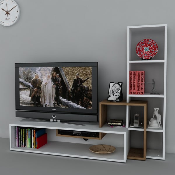Televizní stěna Stab White/Walnut, 39x143,6x123,4 cm