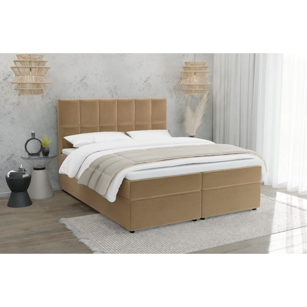 Okrově žlutá boxspring postel s úložným prostorem 140x200 cm Flip – Ropez-image-1