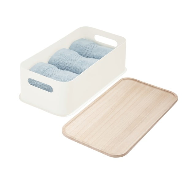 Bílý úložný box s víkem ze dřeva paulownia iDesign Eco Handled, 21,3 x 43 cm-image-4