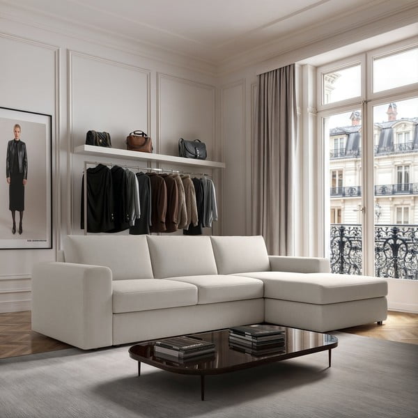 Krémová rohová pohovka (pravý roh/s lenoškou) Baga – Rodier-image-1