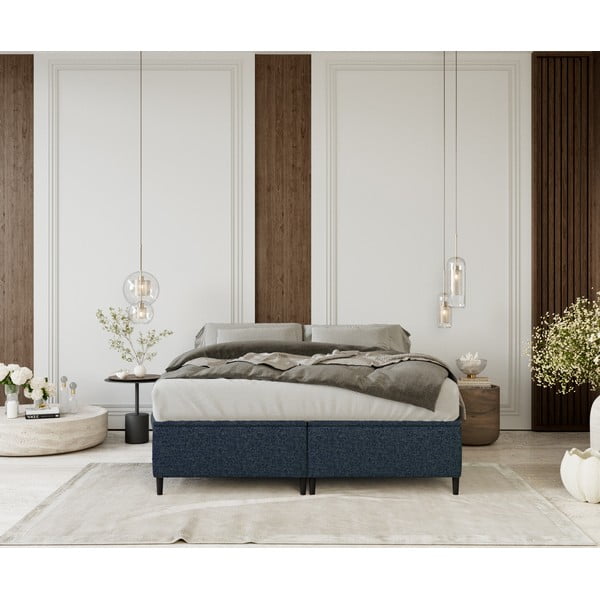 Tmavě modrá čalouněná dvoulůžková postel s úložným prostorem 140x200 cm Tate – Maison de Rêve-image-3