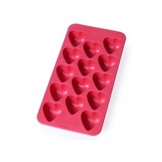 Červená silikonová forma na led Lékué Heart, 24 kostek