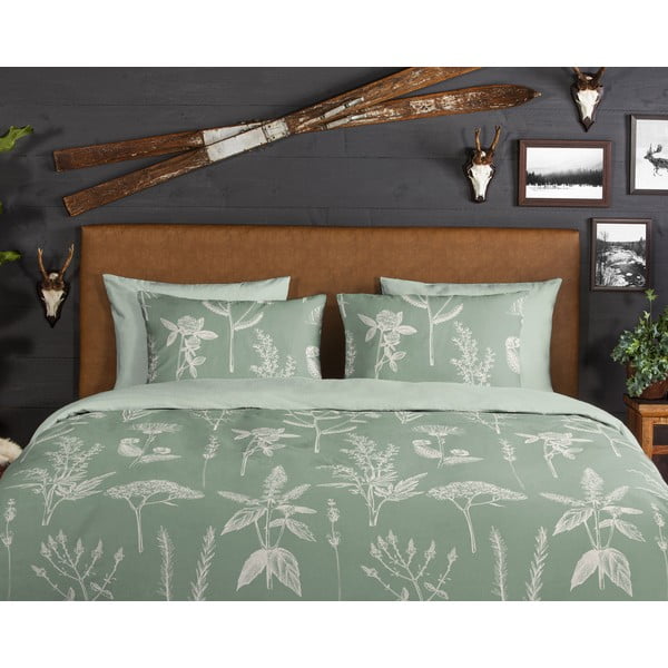 Zelené prodloužené flanelové povlečení na dvoulůžko 200x220 cm Herbs – Good Morning-image-3