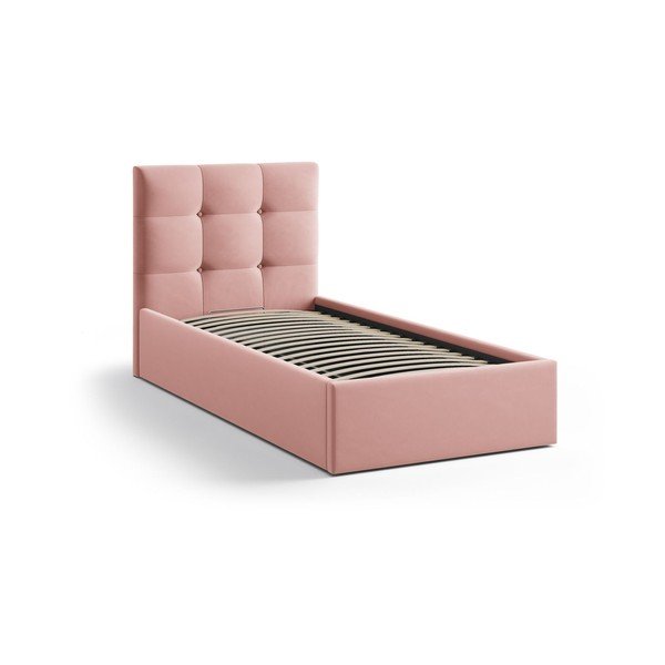 Růžová čalouněná jednolůžková postel s úložným prostorem s roštem 90x200 cm Phaedra – Micadoni -image-2