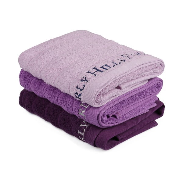 Sada 3 fialových bavlněných ručníků na ruce, 90 x 50 cm