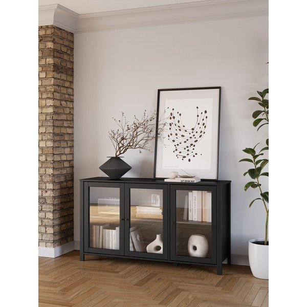 Černá vitrína z borovicového dřeva 142x80x40 cm Alessandra – Marckeric-image-1