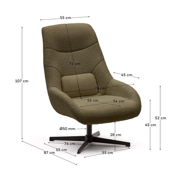 Tmavě zelené křeslo z textilie bouclé Celida – Kave Home-image-4
